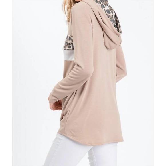 NEW 7TH RAY mocha leopard print hooded sweatshirt in mocha - Picture 3 of 3